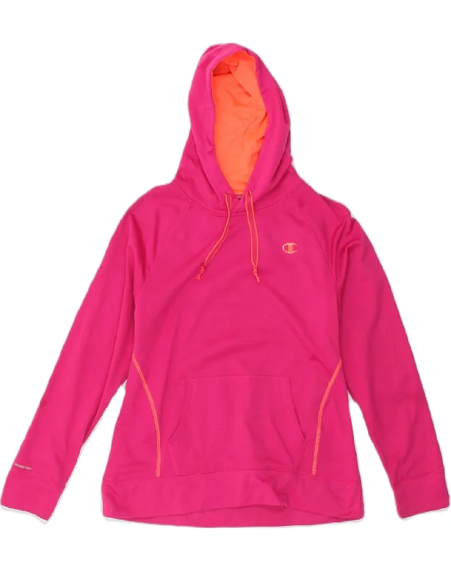 CHAMPION Womens Hoodie Jumper UK 12 Medium Pink Polyester Hoodie with Batwing Sleeves Loose Dramatic