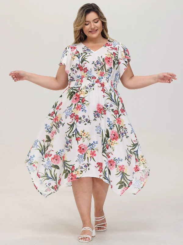 Plus Floral Flutter Sleeve Maxi Dress Trendy Short Sleeve Maxi Dress