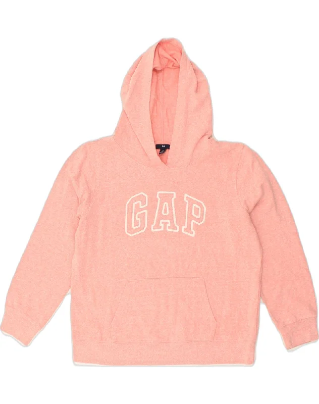 GAP Womens Graphic Hoodie Jumper UK 16 Large Pink Cotton Hoodie with Hem Patch Decorative Personalized