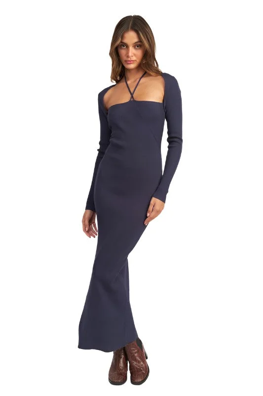HALTER NECK MAXI DRESS WITH SLIT Fashionable Printed Maxi Dress
