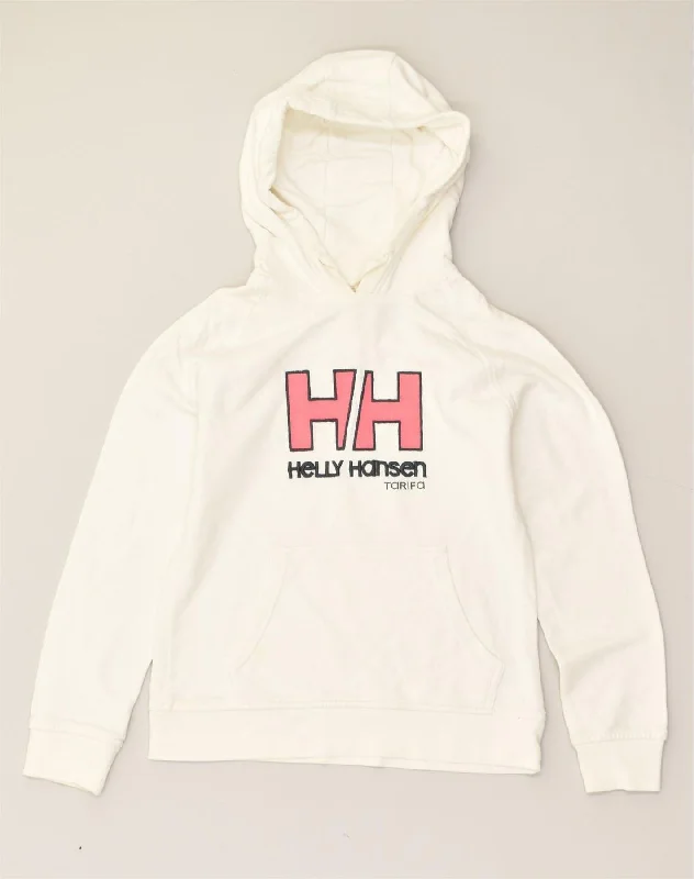 HELLY HANSEN Womens Graphic Hoodie Jumper UK 4 XS White Cotton Hoodie with Strings Custom Fit Adjustable