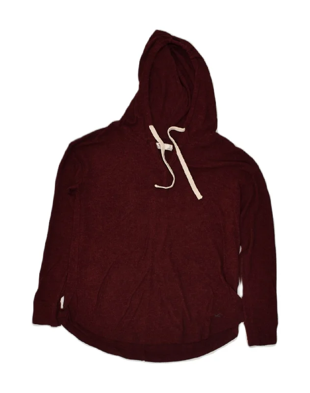 HOLLISTER Womens Hoodie Jumper UK 10 Small Burgundy Viscose Hoodie with Button Placket Classic Preppy