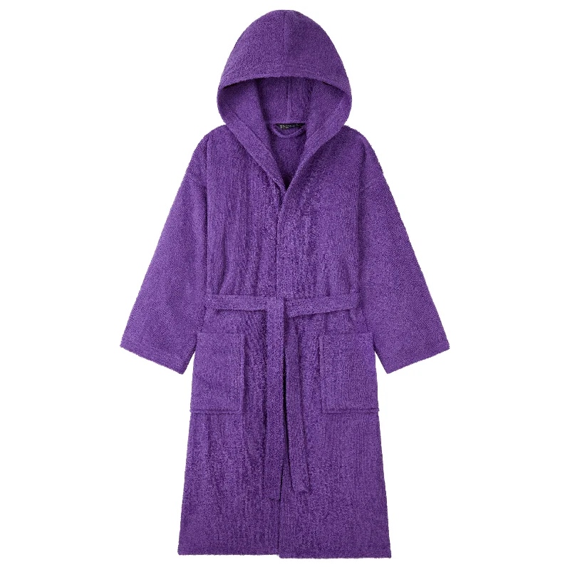 Hooded Bath Robes for Women - Absorbent Cotton Terry Towelling Bathrobe Hoodie with Hem Elastic Stretchable Comfortable