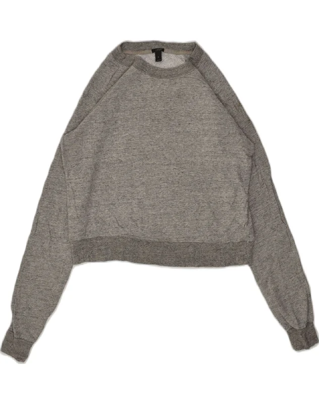 J. CREW Womens Crop Sweatshirt Jumper UK 8 Small Grey Cotton Hoodie with Emblem Brand Identity