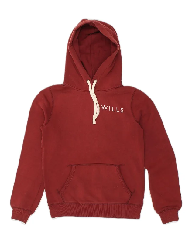 JACK WILLS Womens Classic Fit Graphic Hoodie Jumper  UK 6 XS Burgundy Hoodie with Earth Tones Natural Calm