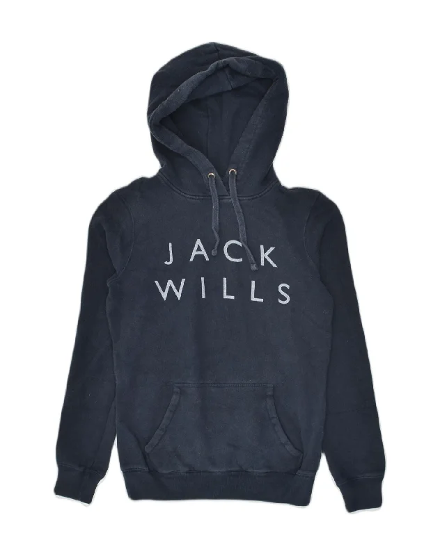 JACK WILLS Womens Classic Fit Graphic Hoodie Jumper UK 6 XS Navy Blue Hoodie with Toggle Buttons Decorative Unique