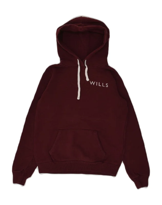 JACK WILLS Womens Graphic Classic Fit Hoodie Jumper UK 10 Small  Maroon Hoodie with Stripes Bold Sporty