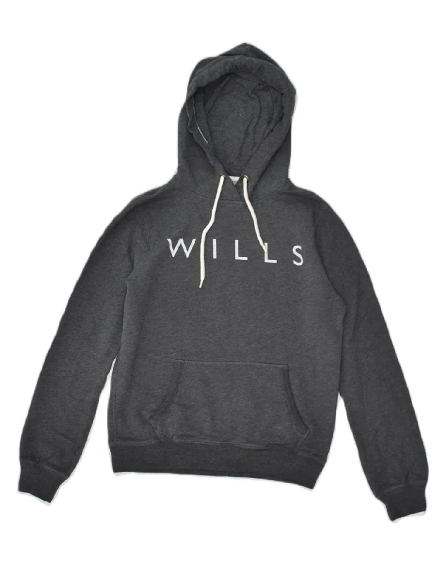 JACK WILLS Womens Graphic Classic Fit Hoodie Jumper UK 8 Small  Grey Hoodie with High-Low Hem Asymmetrical Trendy