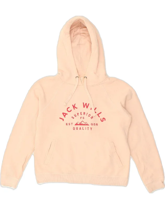 JACK WILLS Womens Graphic Hoodie Jumper UK 10 Small  Beige Cotton Hoodie Dress Longline Feminine