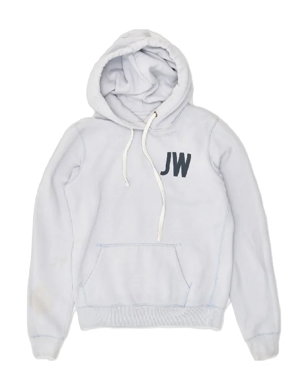 JACK WILLS Womens Graphic Hoodie Jumper UK 10 Small Blue Cotton Hoodie with Crew Neck Simple Timeless