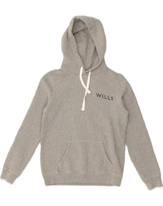 JACK WILLS Womens Graphic Hoodie Jumper UK 10 Small Grey Cotton Hoodie with Ribbed Hem Stretchable Secure