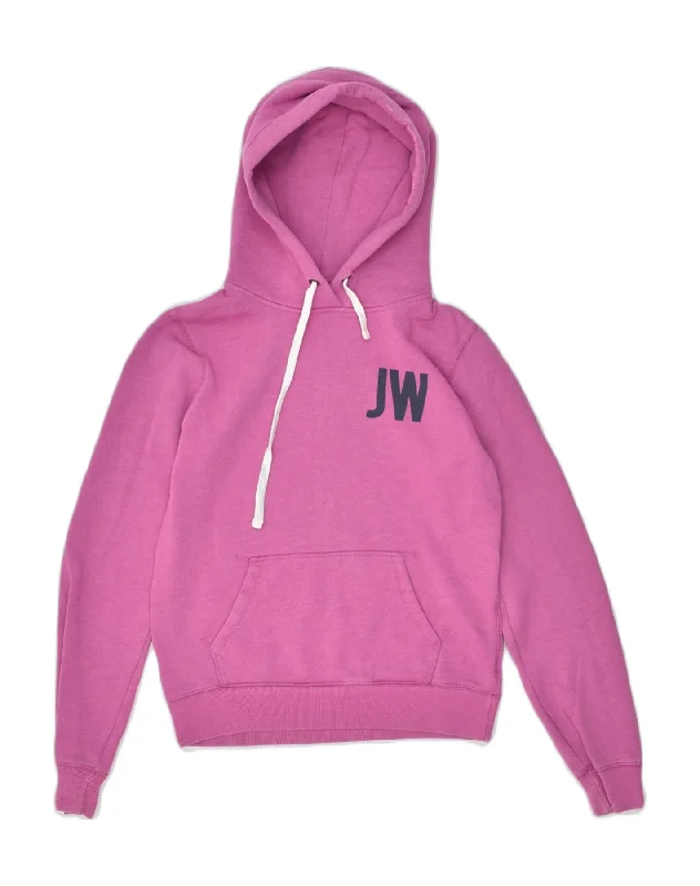 JACK WILLS Womens Graphic Hoodie Jumper UK 10 Small  Pink Cotton Hoodie with Hem Drawcord Adjustable Customizable