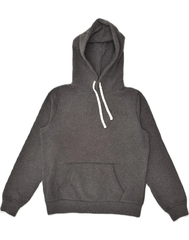 JACK WILLS Womens Graphic Hoodie Jumper UK 12 Medium Grey Cotton Hoodie with V-Neck Classic Versatile