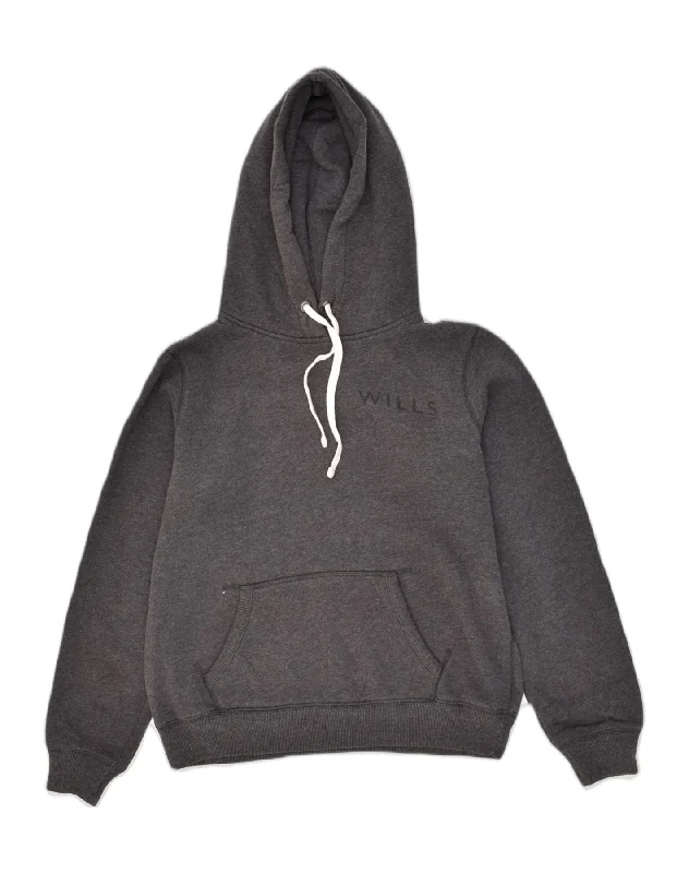 JACK WILLS Womens Graphic Hoodie Jumper UK 12 Medium  Grey Cotton Hoodie with Hood Adjustable Protection