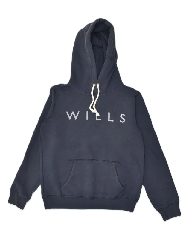 JACK WILLS Womens Graphic Hoodie Jumper UK 12 Medium Navy Blue Cotton Hoodie with Hidden Zipper Minimalist Clean