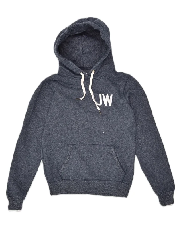 JACK WILLS Womens Graphic Hoodie Jumper UK 12 Medium Navy Blue Cotton Hoodie with Magnetic Closure Innovative Modern