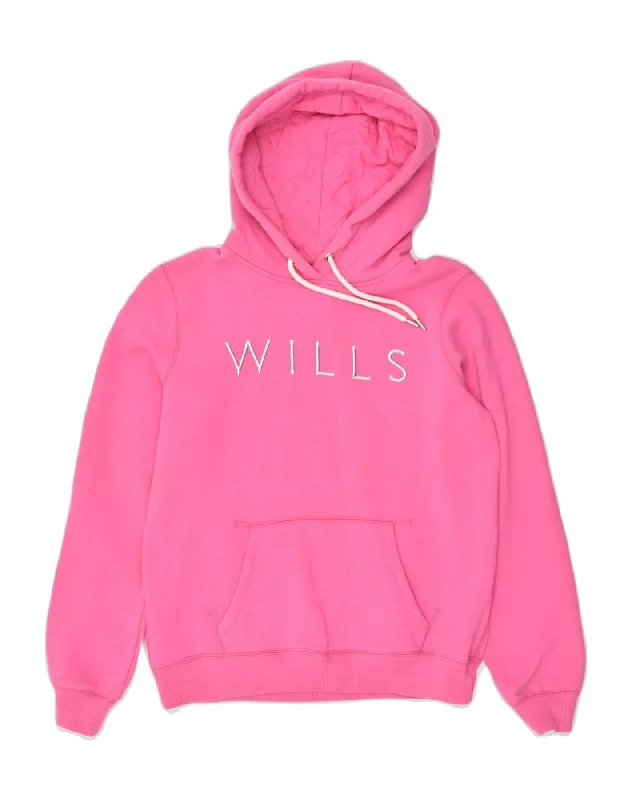 JACK WILLS Womens Graphic Hoodie Jumper UK 12 Medium  Pink Cotton Hoodie with Ribbed Neckline Snug Warm