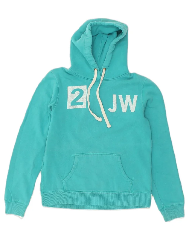 JACK WILLS Womens Graphic Hoodie Jumper UK 12 Medium  Turquoise Cotton Hoodie with V-Neck Classic Versatile