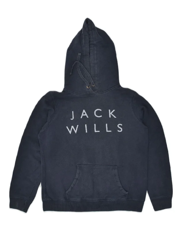 JACK WILLS Womens Graphic Hoodie Jumper UK 14 Large  Navy Blue Cotton Hoodie with Bell Sleeves Flared Feminine