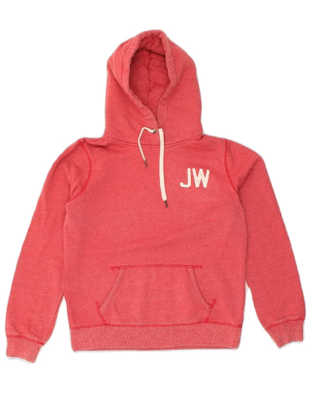 JACK WILLS Womens Graphic Hoodie Jumper UK 14 Large  Red Cotton Hoodie with Hem Embroidery Detailed Premium