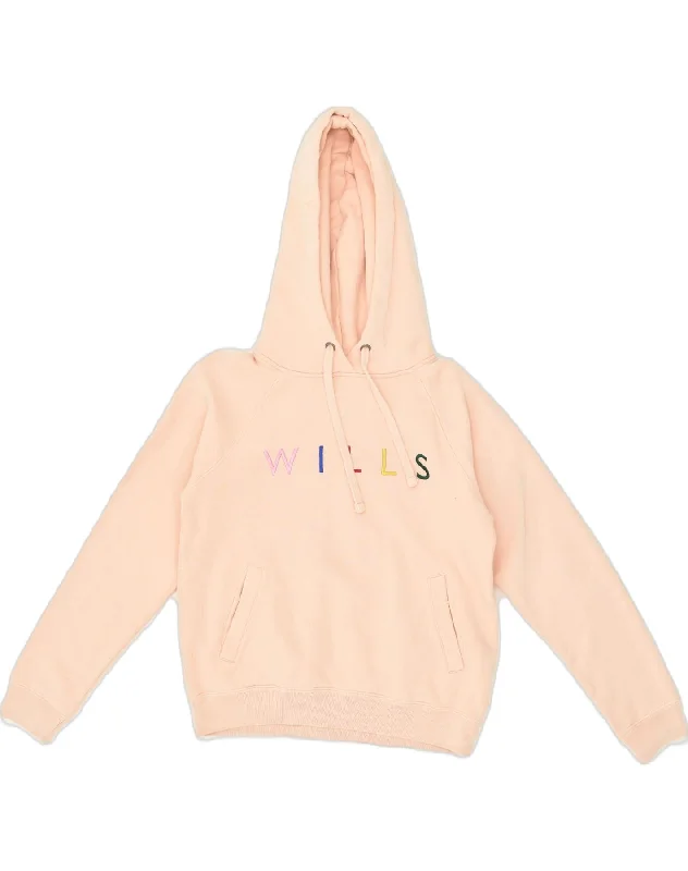 JACK WILLS Womens Graphic Hoodie Jumper UK 6 XS Beige Cotton Hoodie with Fur Luxurious Winter