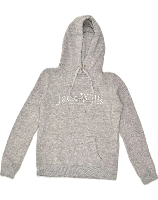 JACK WILLS Womens Graphic Hoodie Jumper UK 8 Small  Grey Cotton Hoodie with Relaxed Fit Easy Casual