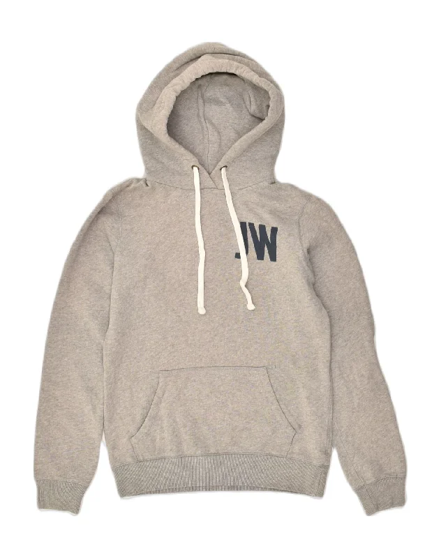 JACK WILLS Womens Graphic Hoodie Jumper UK 8 Small  Grey Cotton Hoodie with High Neck Warm Protective