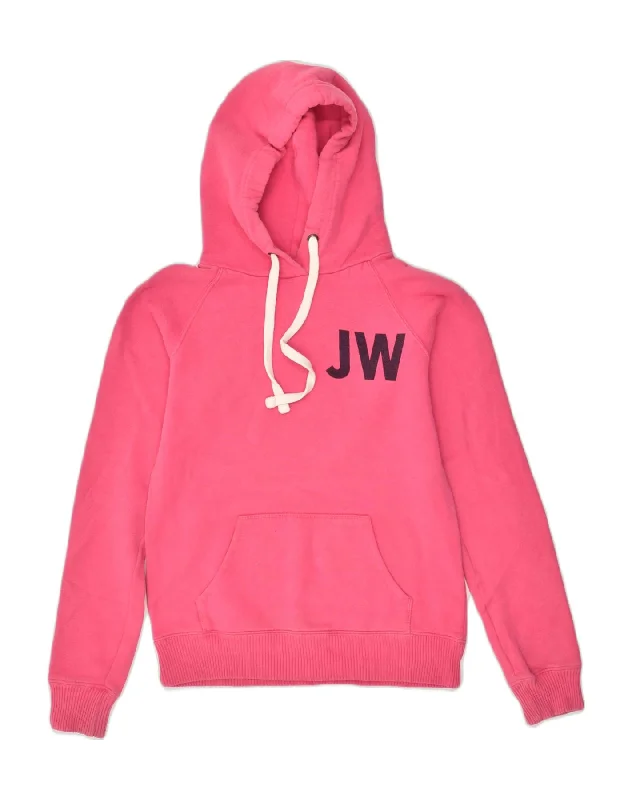 JACK WILLS Womens Graphic Hoodie Jumper UK 8 Small  Pink Cotton Hoodie with Magnetic Closure Innovative Modern