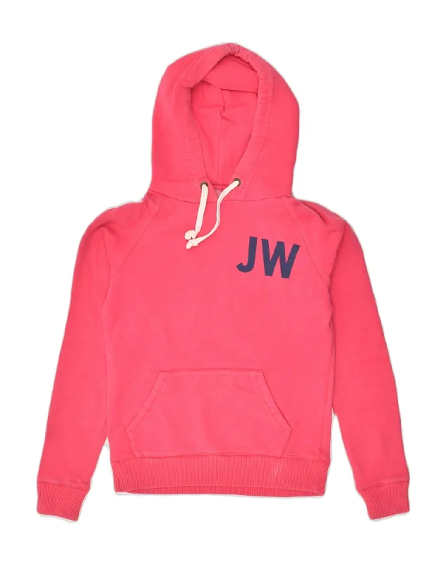 JACK WILLS Womens Graphic Hoodie Jumper UK 8 Small  Pink Cotton Hoodie with Button Placket Classic Preppy