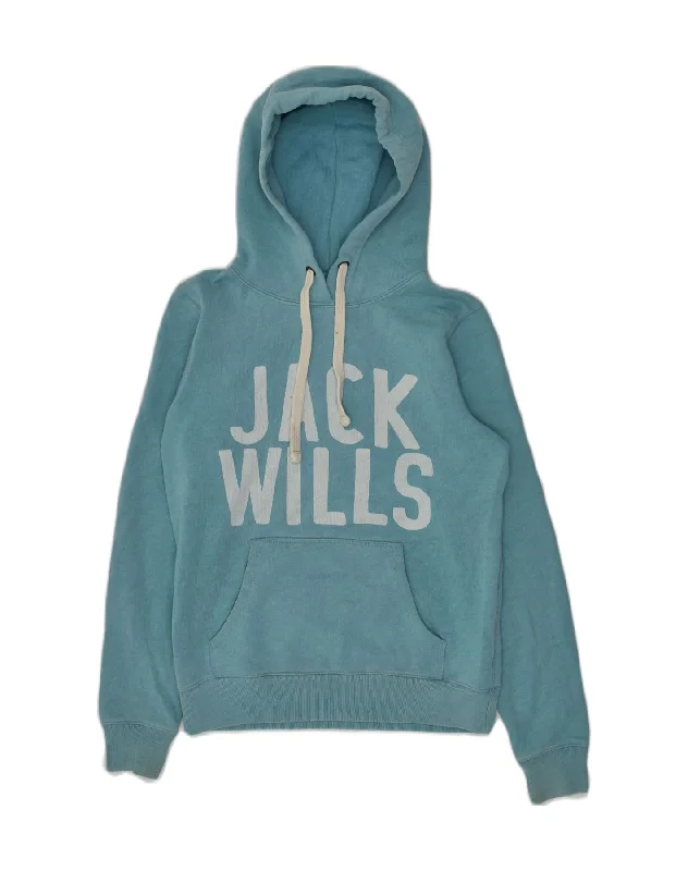 JACK WILLS Womens Graphic Hoodie Jumper UK 8  Small Turquoise Cotton Hoodie with Pattern Geometric Abstract