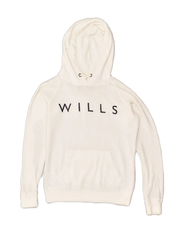 JACK WILLS Womens Graphic Hoodie Jumper UK 8 Small White Cotton Hoodie with Patch Decorative Personalized