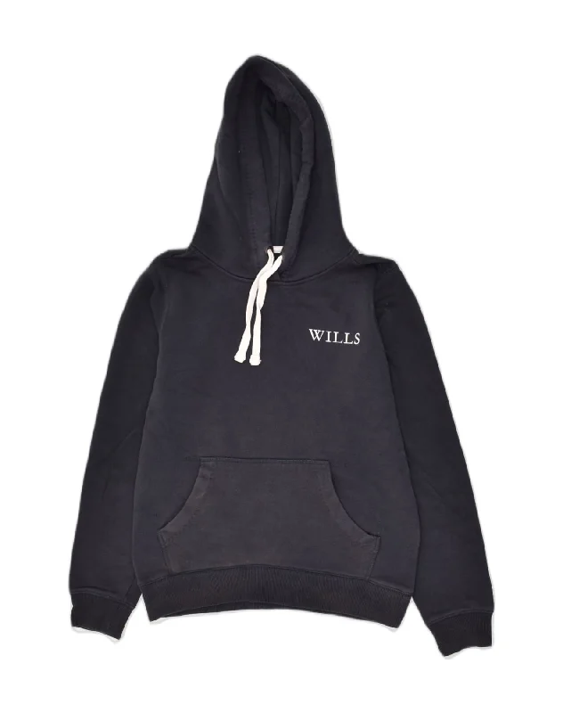 JACK WILLS Womens Hoodie Jumper UK 6 XS Navy Blue Cotton Hoodie with Double Zipper Versatile Adjustable