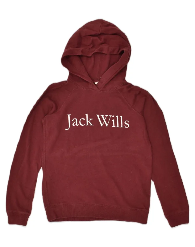 JACK WILLS Womens Loose Fit Graphic Hoodie Jumper UK 6 XS  Burgundy Cotton Hoodie with Elastic Waist Stretchable Comfortable