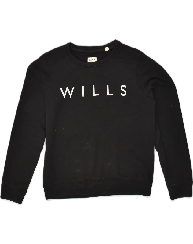 JACK WILLS Womens Loose Fit Graphic Sweatshirt Jumper UK 10 Small Black Hoodie with Pastel Soft Subtle