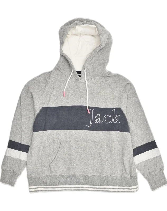 JACK WILLS Womens Oversized Graphic Hoodie Jumper UK 16 Large  Grey Hoodie with Fur Luxurious Winter