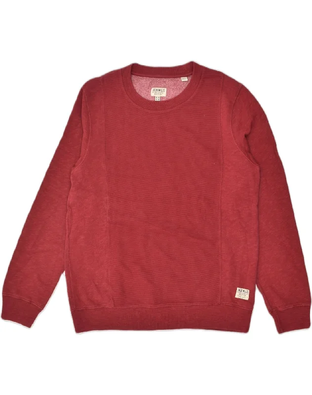 JACK WILLS Womens Sweatshirt Jumper UK 14 Large  Red Cotton Hoodie with Cuffed Sleeves Snug Secure