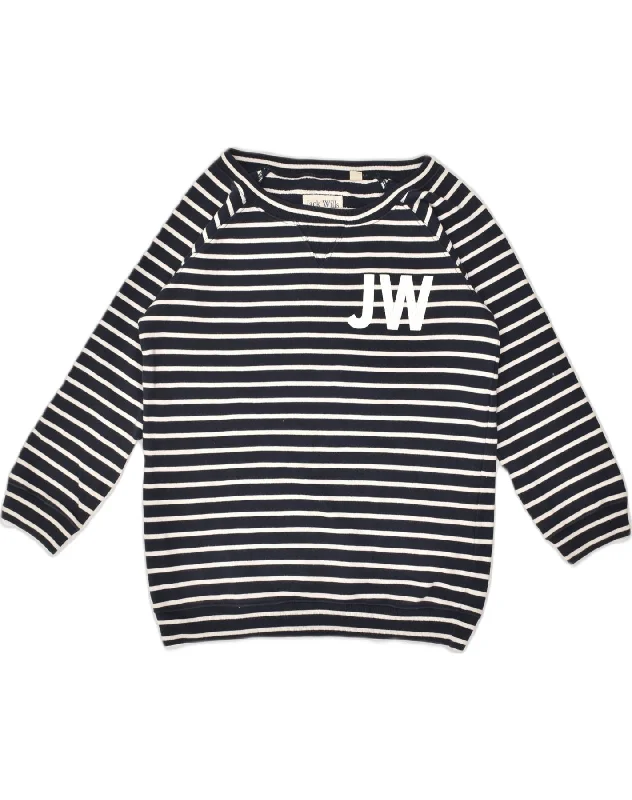 JACK WILLS Womens Sweatshirt Jumper UK 14 Medium Black Striped Cotton Hoodie with Batwing Sleeves Loose Dramatic