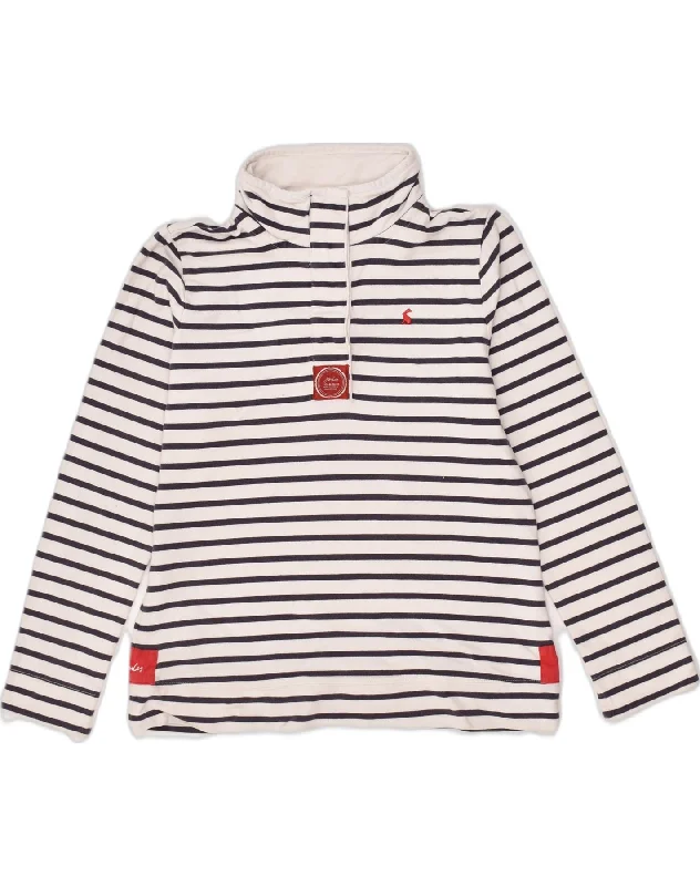 JOULES Womens Button Neck Sweatshirt Jumper UK 12 Medium  White Striped Hoodie with Gradient Ombre Colorful