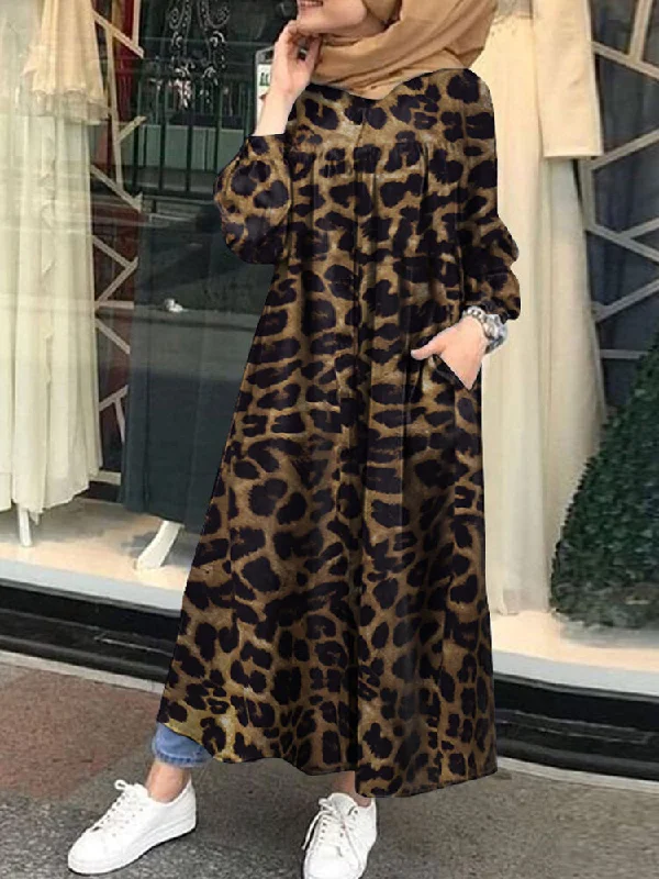 Leopard Printed Button Down Front Kaftan Tunic Pockets Women Maxi Dress Cozy Ruffle Sleeve Maxi Dress Leopard Printed Button Down Front Kaftan Tunic Pockets Women Maxi Dress Cozy Ruffle Sleeve Maxi Dress