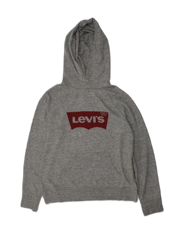 LEVI'S Womens Graphic Hoodie Jumper UK 10 Small Grey Cotton Hoodie with Zipper Placket Modern Functional