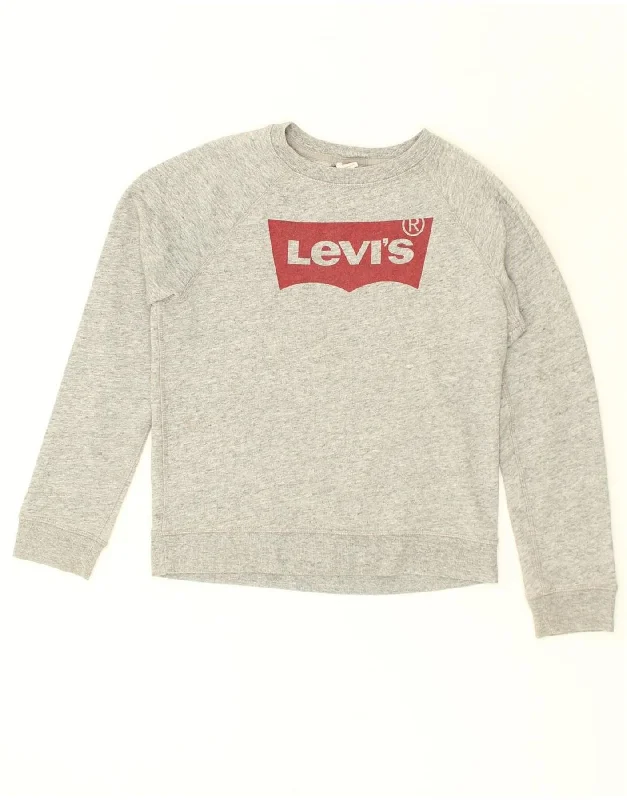 LEVI'S Womens Graphic Sweatshirt Jumper UK 6 XS Grey Cotton Hoodie with Crew Neck Simple Timeless