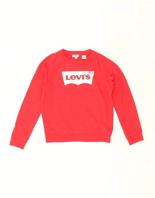 LEVI'S Womens Graphic Sweatshirt Jumper UK 6 XS Red Cotton Hoodie with Half-Zip Sporty Casual