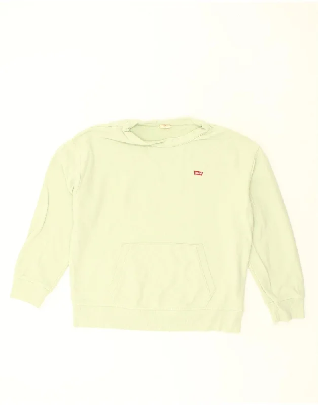 LEVI'S Womens Sweatshirt Jumper UK 14 Medium Green Hoodie with Elastic Cuffs Stretchable Comfortable