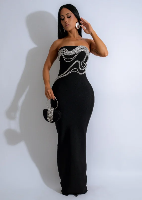 Luminous Waves Rhinestone Maxi Dress Black Cozy Wrap Maxi Dress