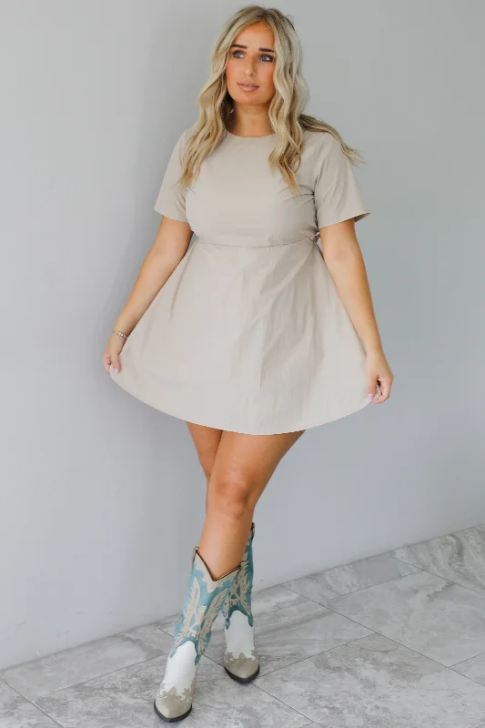 Maddie's Favorite Mini Dress: Sand Fashionable Boho-Chic Mini Dress