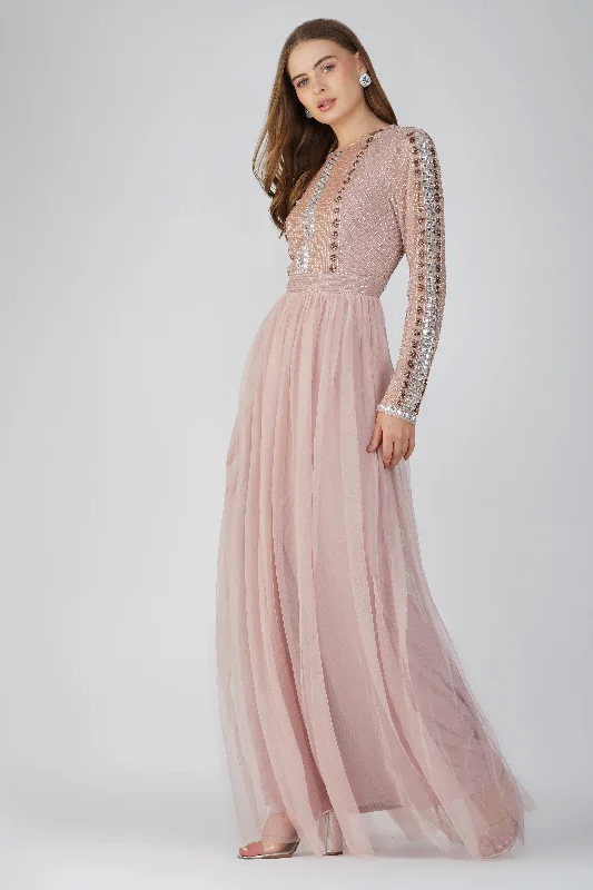 Melinda Long Sleeve Embellished Maxi Dress in Blush Pink Comfortable Maxi Dress with Sleeves Melinda Long Sleeve Embellished Maxi Dress in Blush Pink Comfortable Maxi Dress with Sleeves
