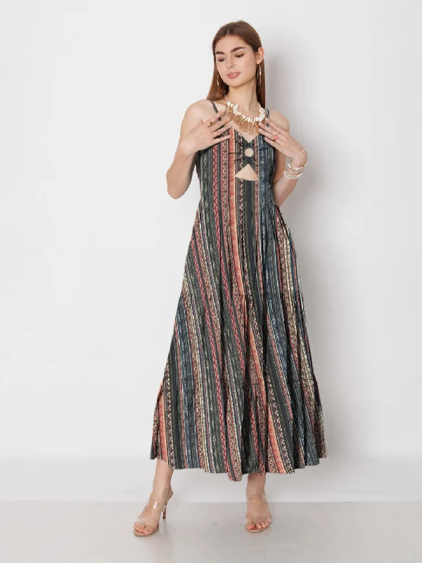 Multi-Colored Geometric Printed Fit & Flare Maxi Dress Elegant Wraparound Maxi Dress Multi-Colored Geometric Printed Fit & Flare Maxi Dress Elegant Wraparound Maxi Dress