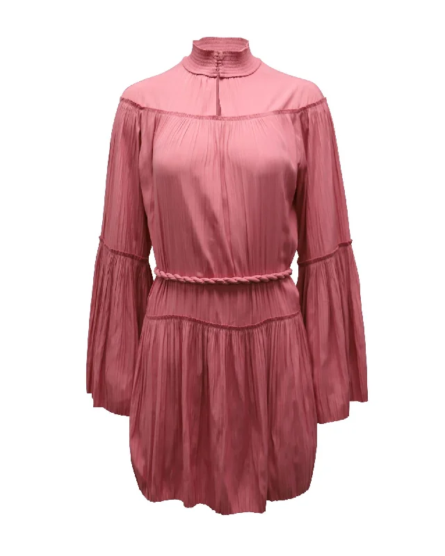 Long-Sleeved Pleated Pink Mini Dress in Polyester by A.L.C. Classic Solid Mini Dress