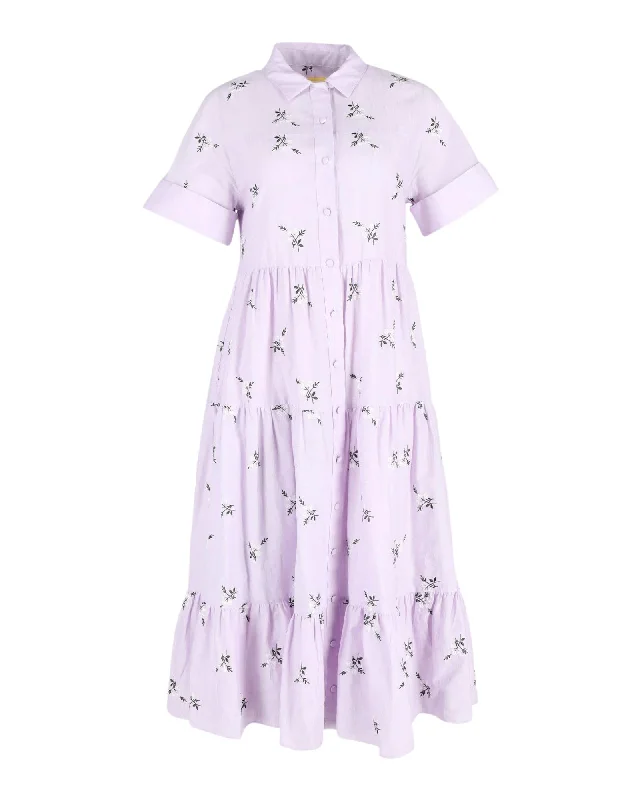 Purple Tiered Embroidered Maxi Dress in Cotton and Linen Blend Stylish A-Line Maxi Dress Purple Tiered Embroidered Maxi Dress in Cotton and Linen Blend Stylish A-Line Maxi Dress