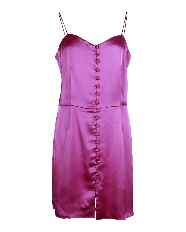 Purple Slip Mini Dress with Satin Finish and Button Detailing Fashionable Mini Dress with Pockets